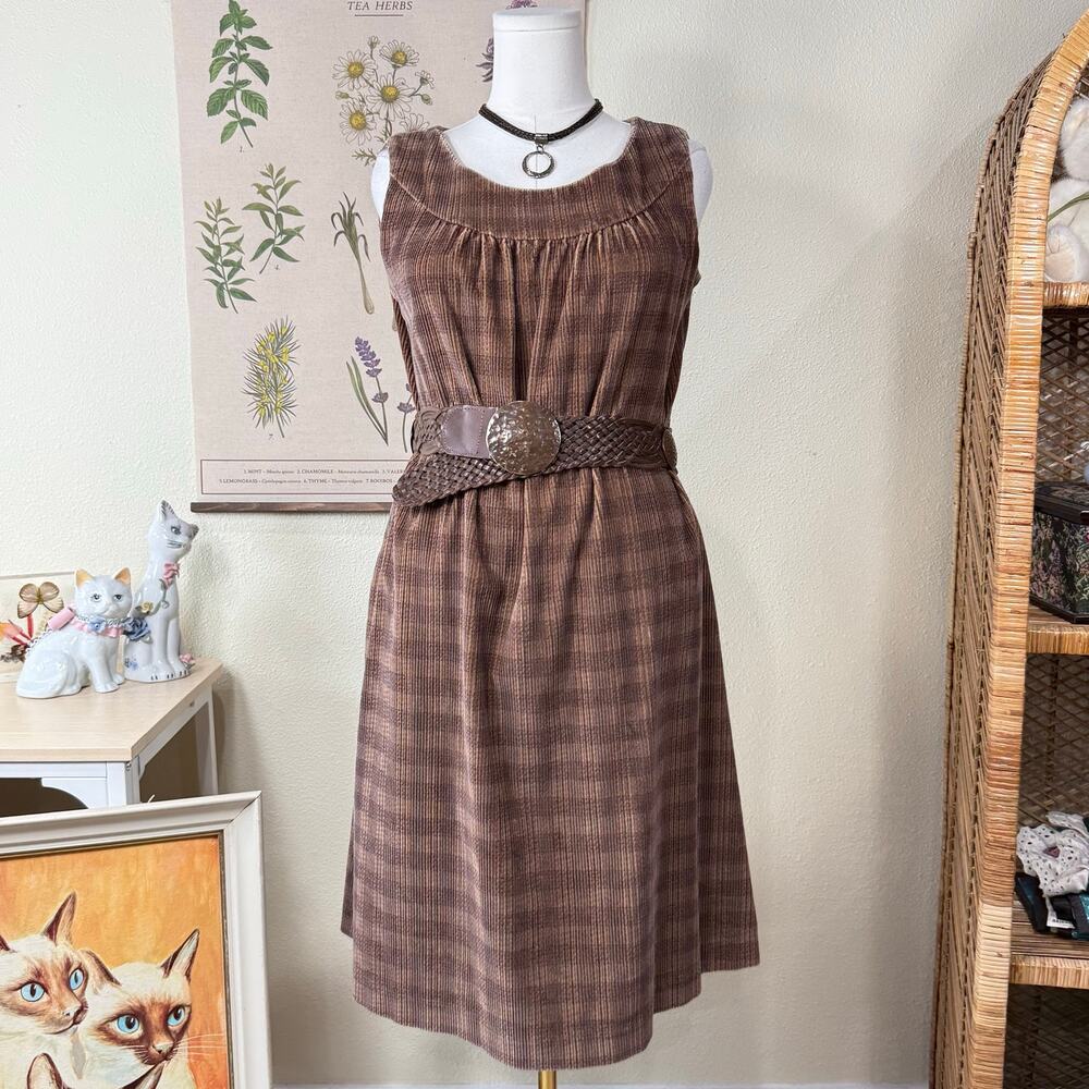 Brown Plaid Corduroy Dress Forest Grunge Academia Whimsigoth Mori Kei Cottage  M